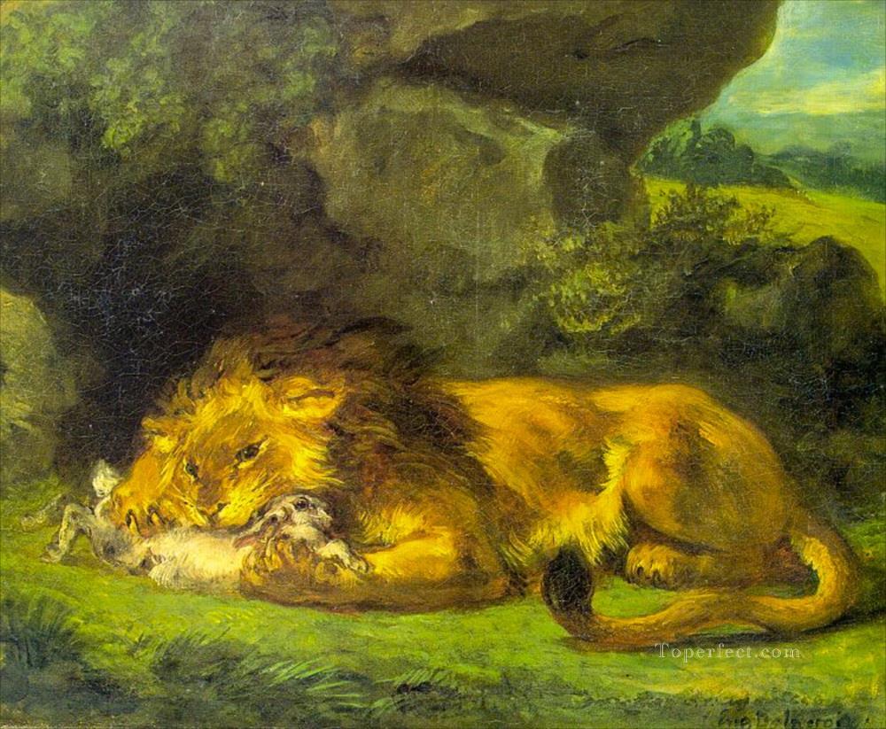 Lion mit einem Hase Louvre Ölgemälde